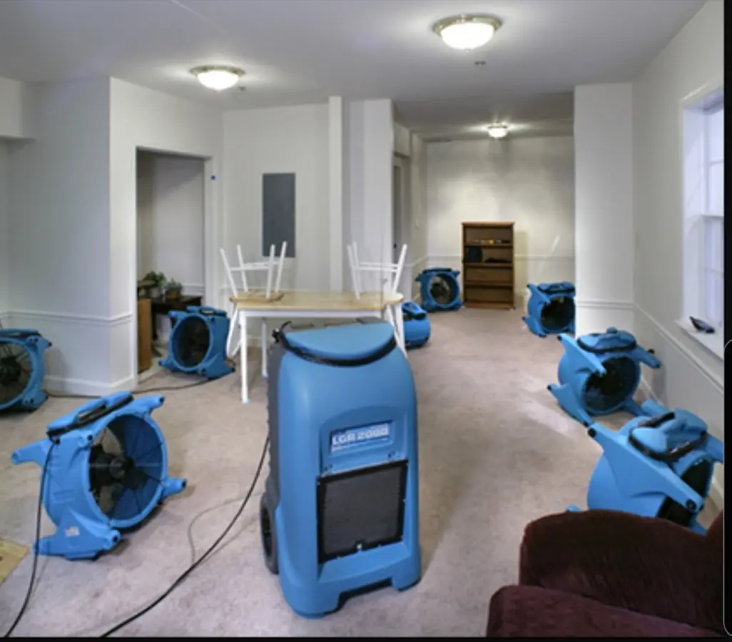 Air movers and dehumidifier setup for Water Damage Restoration in Ontario